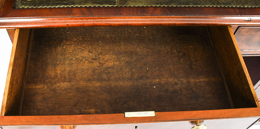 Antique Antique 4ft Victorian Flame Mahogany Partners Pedestal Desk 19th C