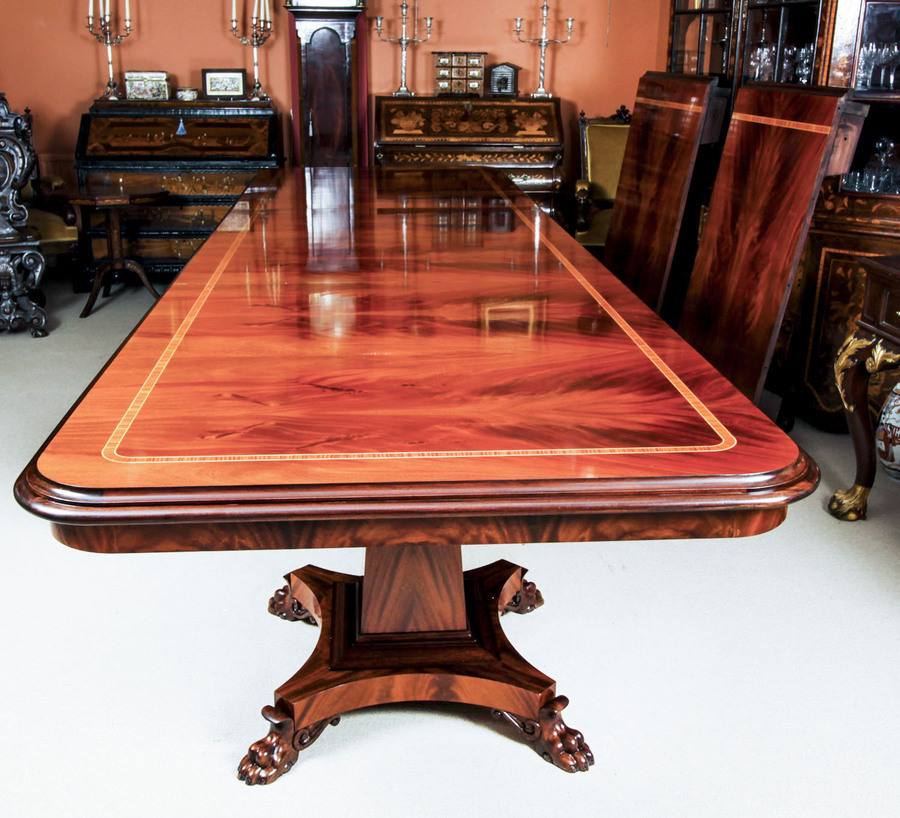 Antique Bespoke Regency Revival Triple Pedestal Dining Table & 22 chairs 21st C