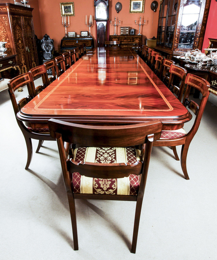 Antique Bespoke Regency Revival Triple Pedestal Dining Table & 22 chairs 21st C