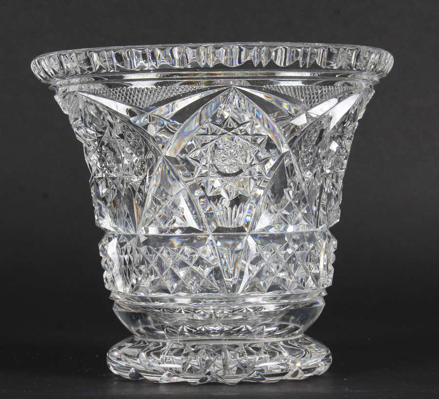 Antique Vintage Cut Glass Crystal Glass Vase Mid 20th Century