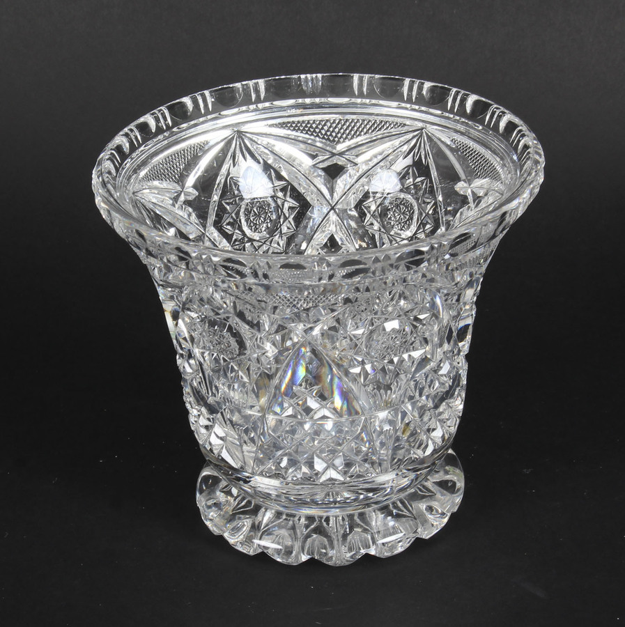Antique Vintage Cut Glass Crystal Glass Vase Mid 20th Century