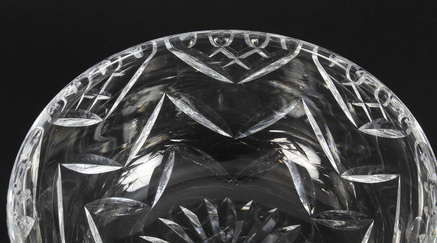 Antique Vintage Large English Crystal Cut Glass Bowl Mid Century