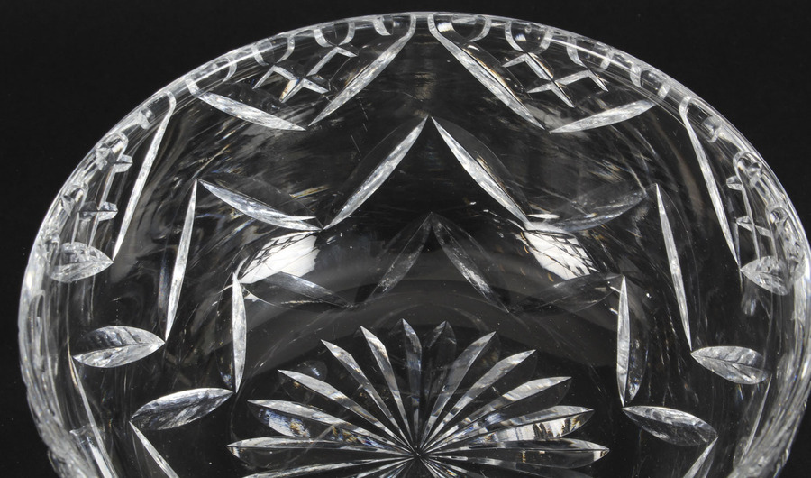 Antique Vintage Large English Crystal Cut Glass Bowl Mid Century