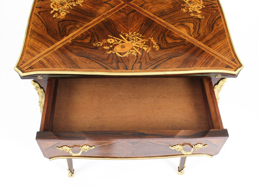 Antique Antique Victorian Ormolu Mounted Marquetry Envelope Card Table c.1880 19th C