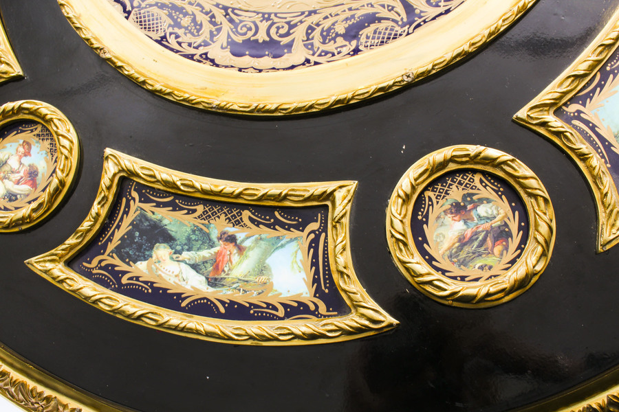 Antique Vintage Ormolu Mounted Ebonised Sevres Style Gueridon Centre Table Mid 20th C