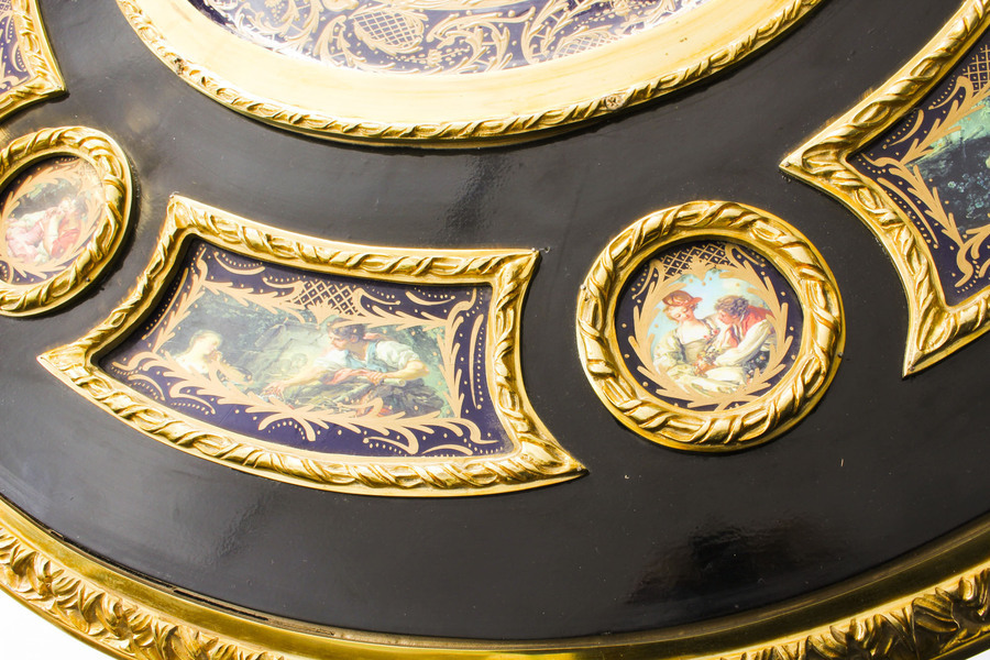 Antique Vintage Ormolu Mounted Ebonised Sevres Style Gueridon Centre Table Mid 20th C
