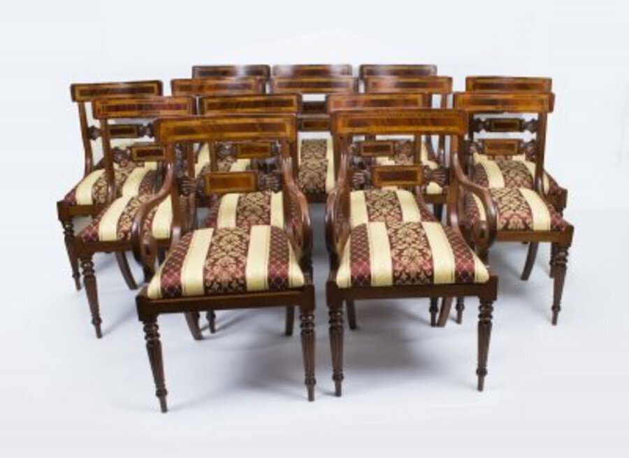 Antique Bespoke Regency Revival Twin Base Dining Table & 14 chairs 21st C