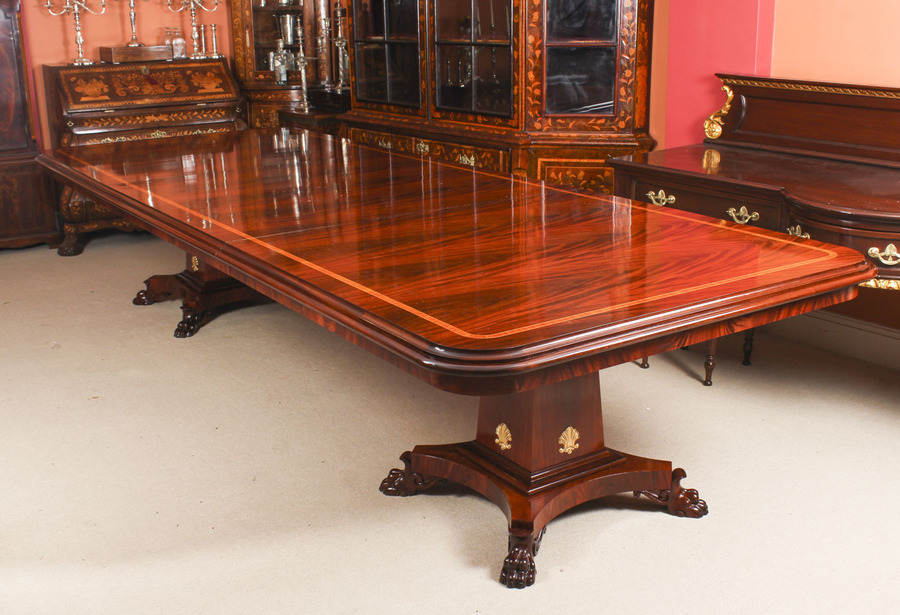 Antique Regency Revival 13ft Flame Mahogany Twin Pedestal Bespoke Dining Table