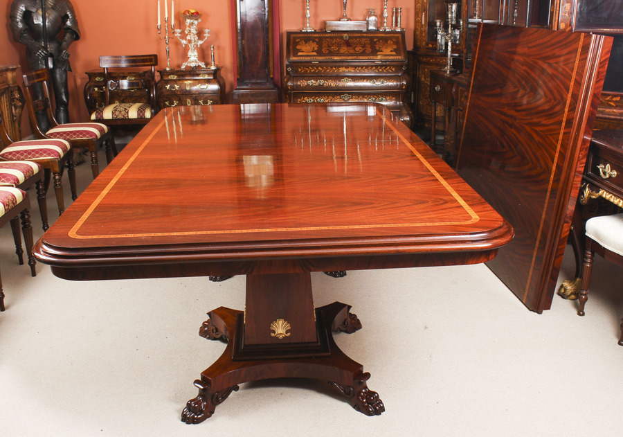 Antique Regency Revival 13ft Flame Mahogany Twin Pedestal Bespoke Dining Table