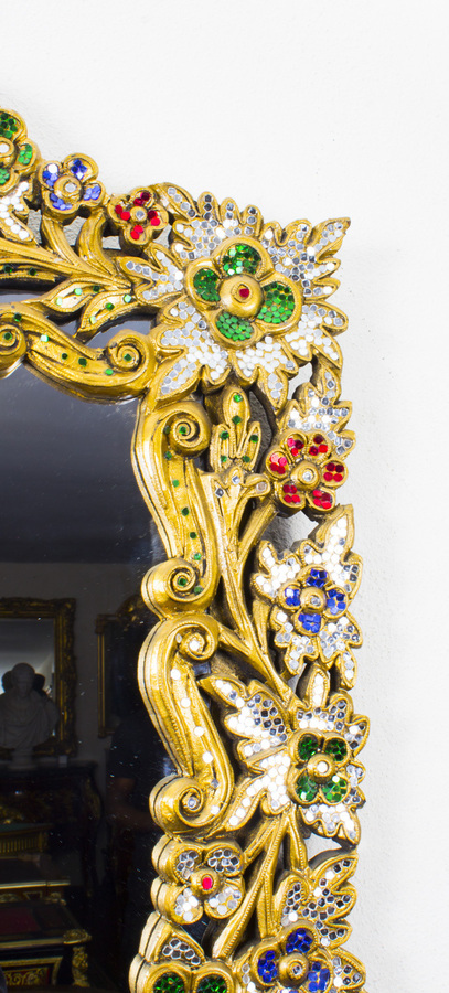 Antique Striking Gilded Mirror Bordered with Precious Stones 112 x 70 cm