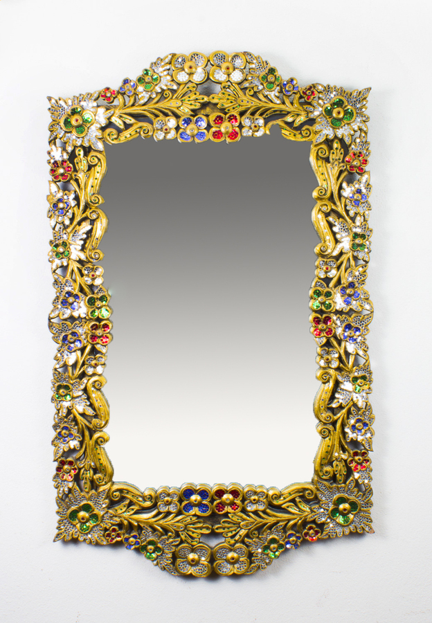 Antique Striking Gilded Mirror Bordered with Precious Stones 112 x 70 cm