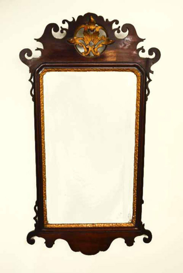 Antique George III Mahogany Parcel Gilt Wall Mirror 94 x 51 cm
