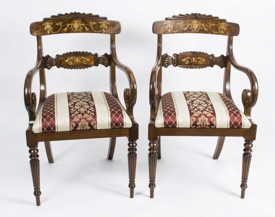 Pair of English Regency Style Burr Walnut Armchairs