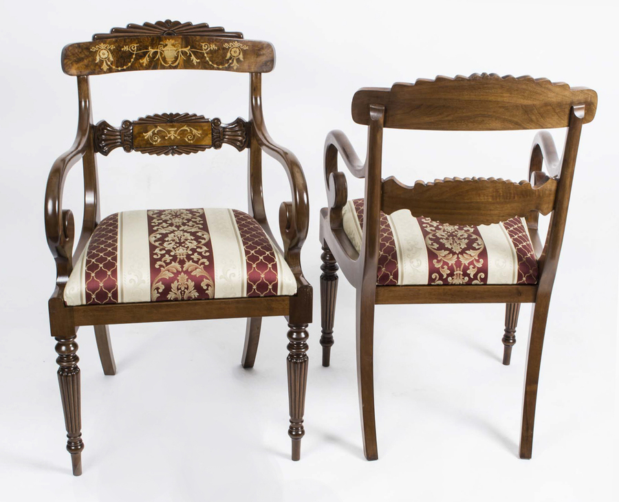 Antique Pair of English Regency Style Burr Walnut Armchairs