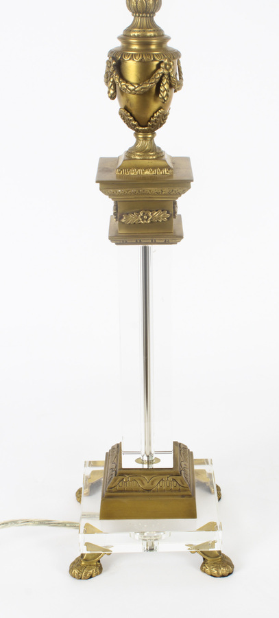 Antique Vintage Set of 4 Corinthian Column Ormolu & Glass Table Lamps Mid 20th Century