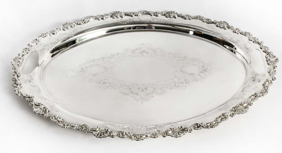 Antique Antique Irish Silver Plated Oval Twin Handled Tray W. Gibson 1870