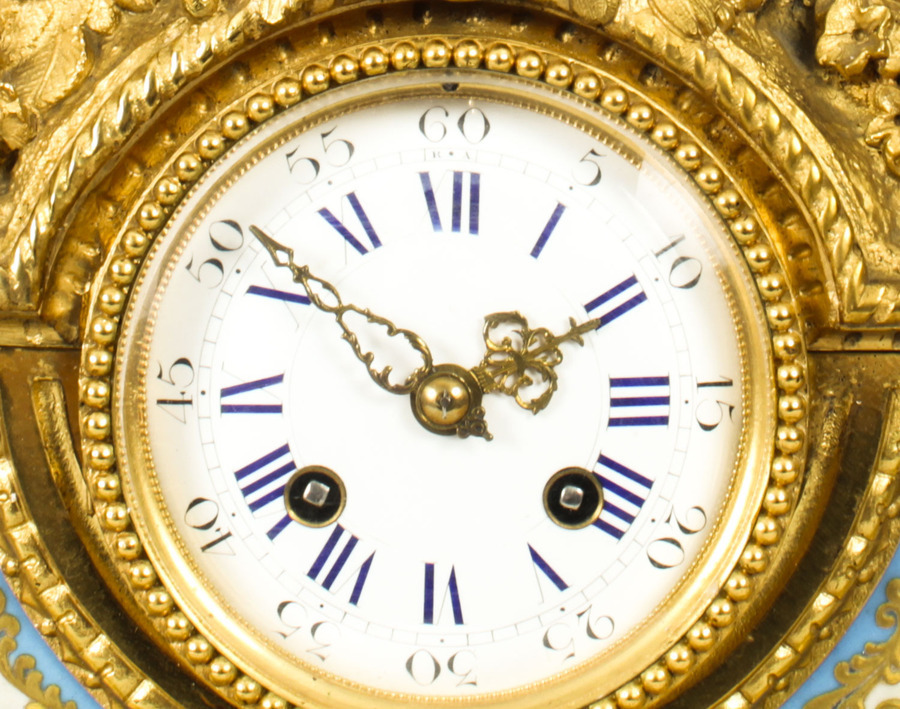 Antique Antique French Gilt Bronze Clock with Portrait Plaque of Molière c.1860