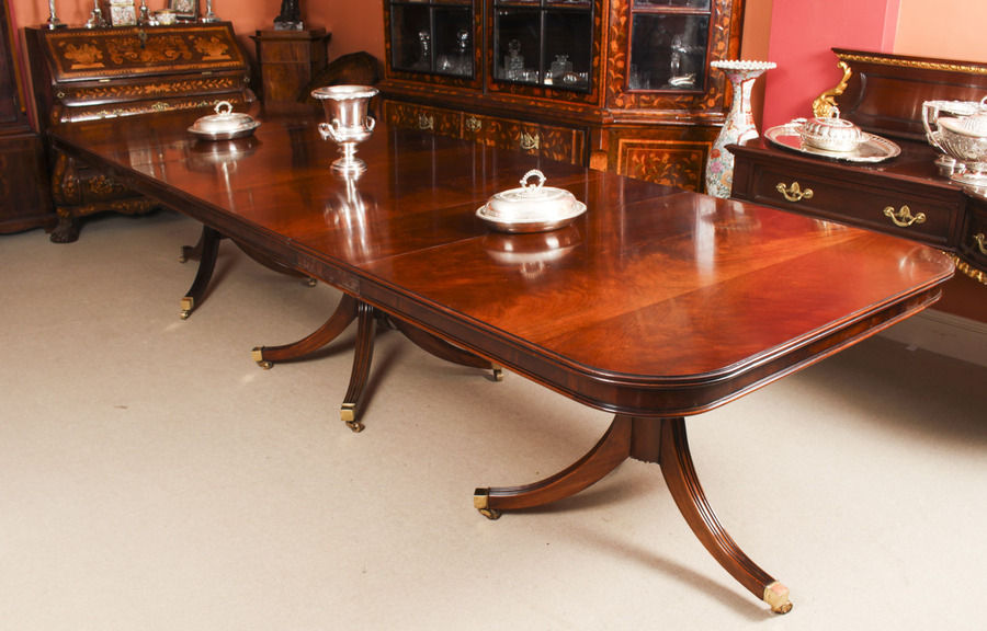 Antique Bespoke 12ft Regency Revival Dining Table Inlaid Flame Mahogany