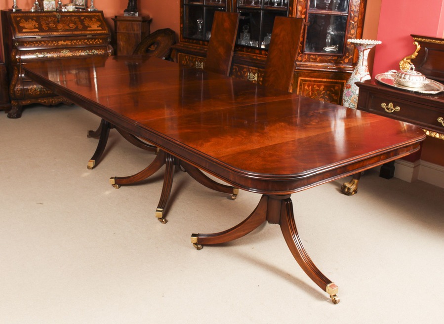 Antique Bespoke 12ft Regency Revival Dining Table Inlaid Flame Mahogany