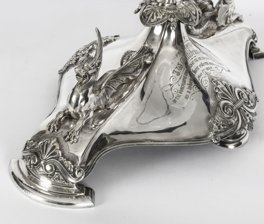 Antique Antique Victorian Silver-plate Dragons Centerpiece Elkington Cut Crystal 19th C