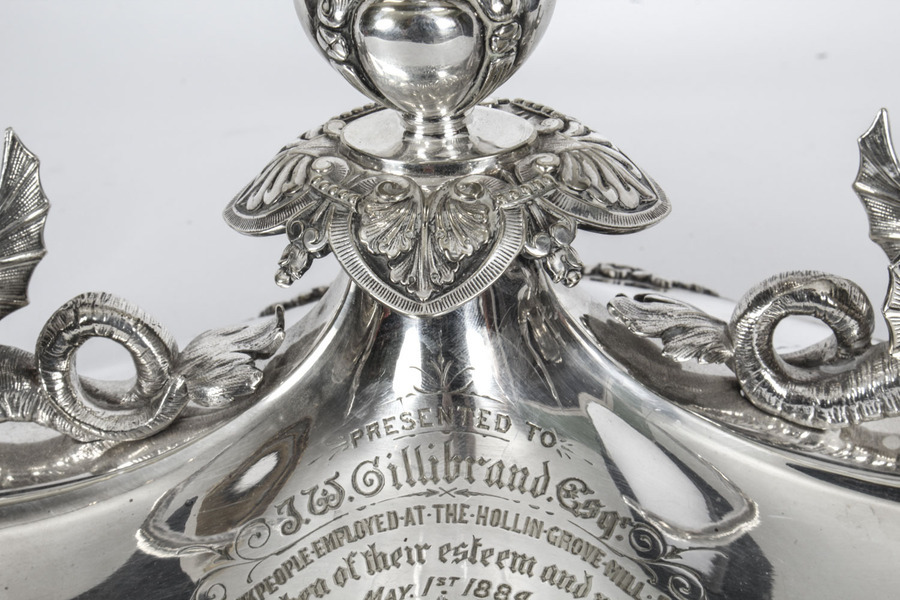 Antique Antique Victorian Silver-plate Dragons Centerpiece Elkington Cut Crystal 19th C