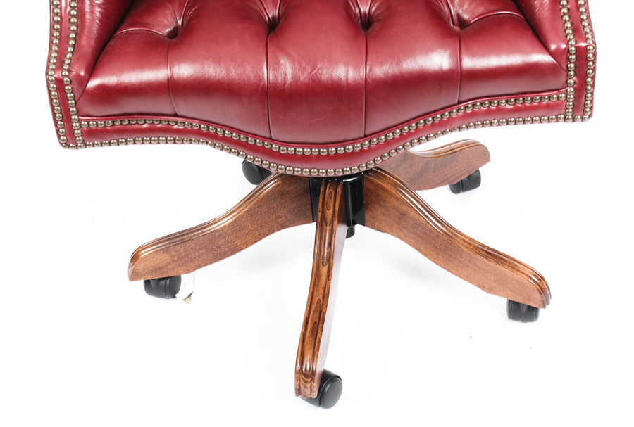 Antique Bespoke English Hand Made Leather Directors Desk Chair Burgundy