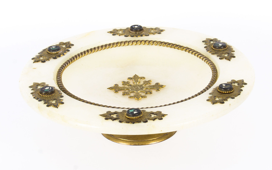 Antique Antique Italian Pietra Dura Mounted Brass and Alabaster Comport Dish 19th C