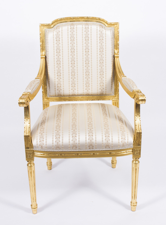 Antique Pair Bespoke French Louis XVI Carved Giltwood Armchairs