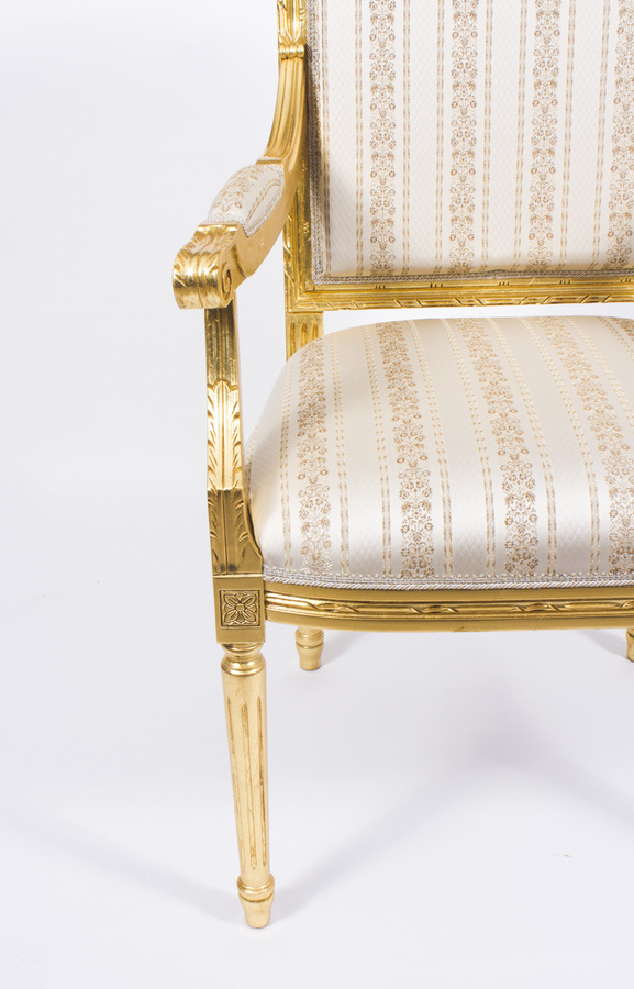Antique Pair Bespoke French Louis XVI Carved Giltwood Armchairs