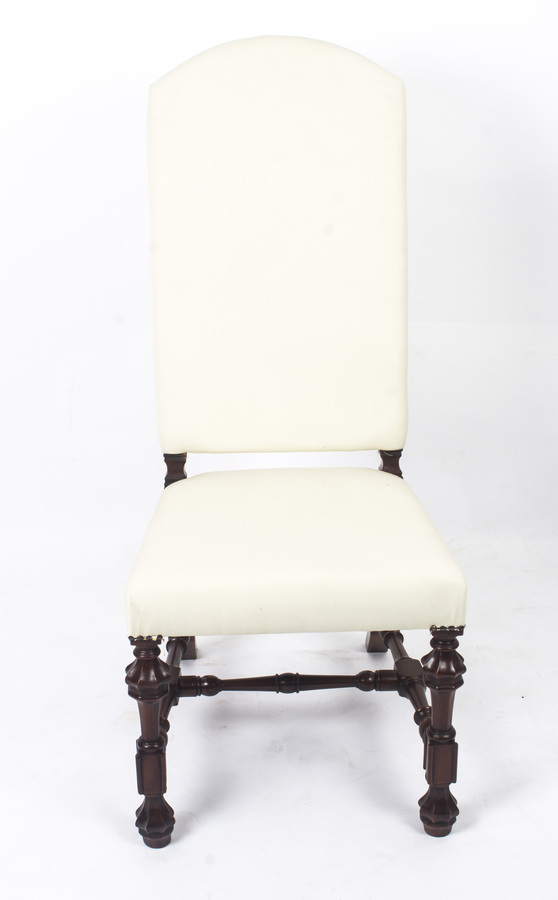 Antique Bespoke Set 4 Carolean Style Upholstered High Back Dining chairs