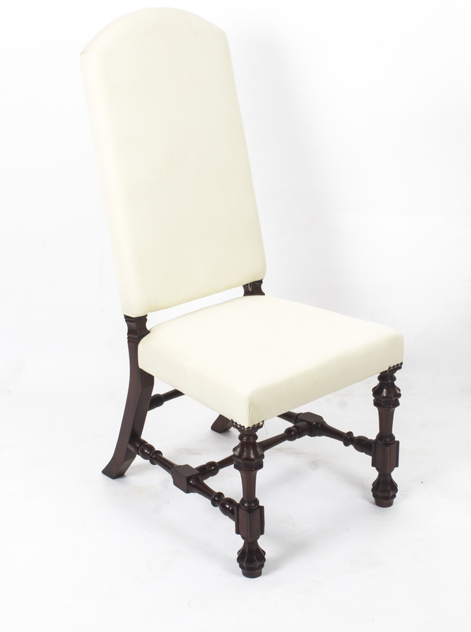 Antique Bespoke Set 4 Carolean Style Upholstered High Back Dining chairs