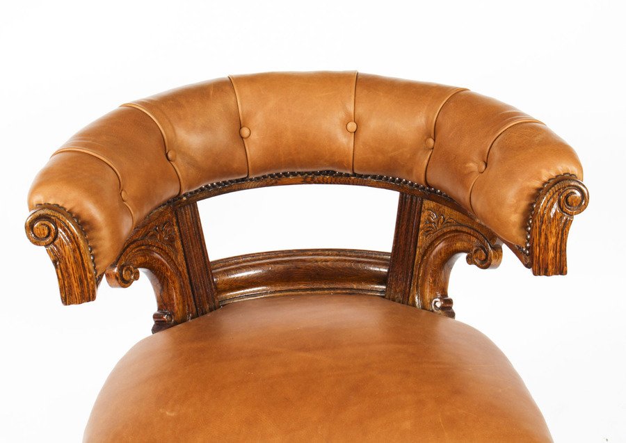 Antique Antique Victorian Oak & Leather Desk Chair Tub Chair c.1880