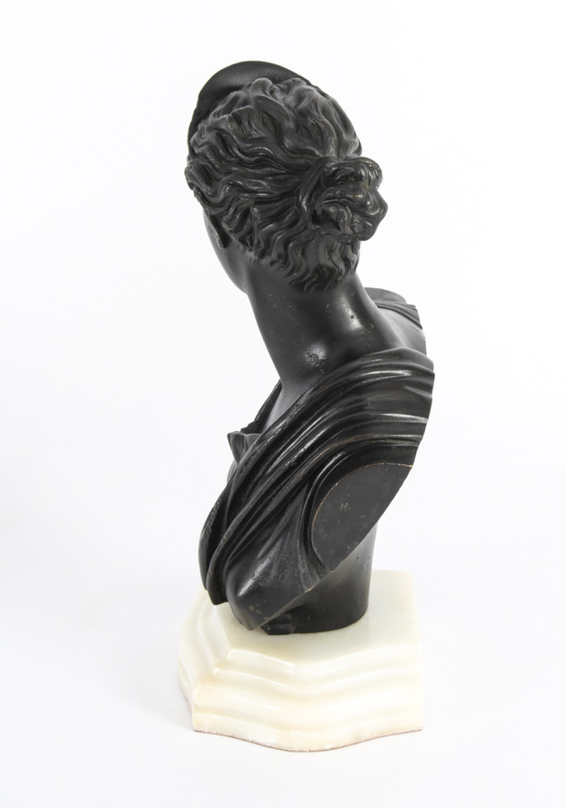 Antique Antique Pair Italian Grand Tour Bronze Busts Apollo & Diana 19th C