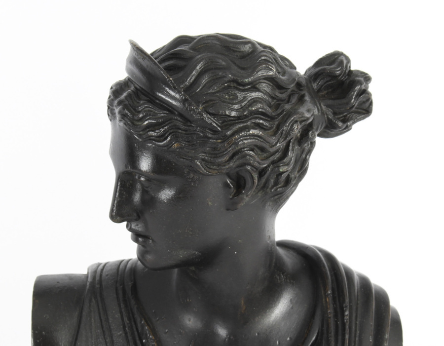 Antique Antique Pair Italian Grand Tour Bronze Busts Apollo & Diana 19th C