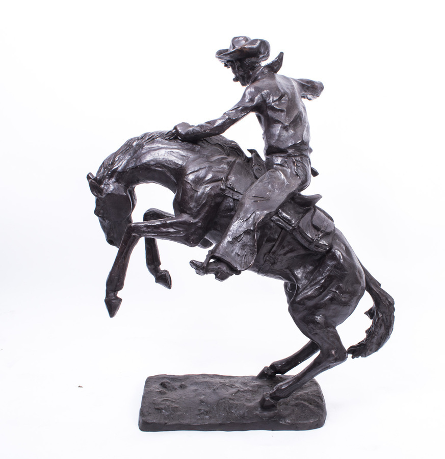 Antique Huge Wild West Cowboy Remington Style Bronze