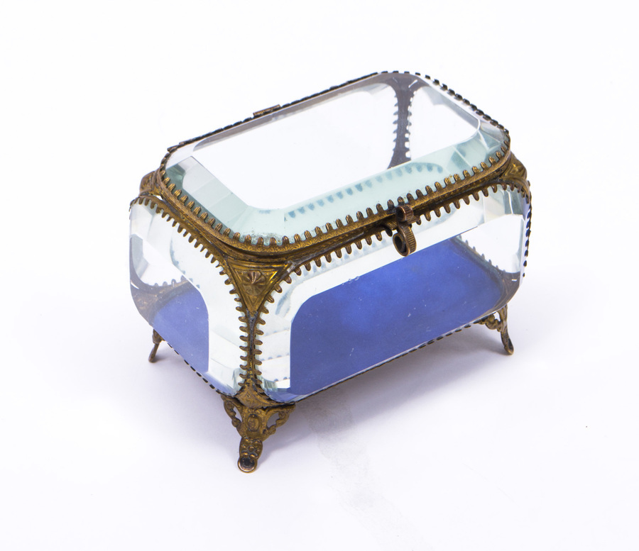 Antique French Ormolu & Glass Table Wedding Casket c1880