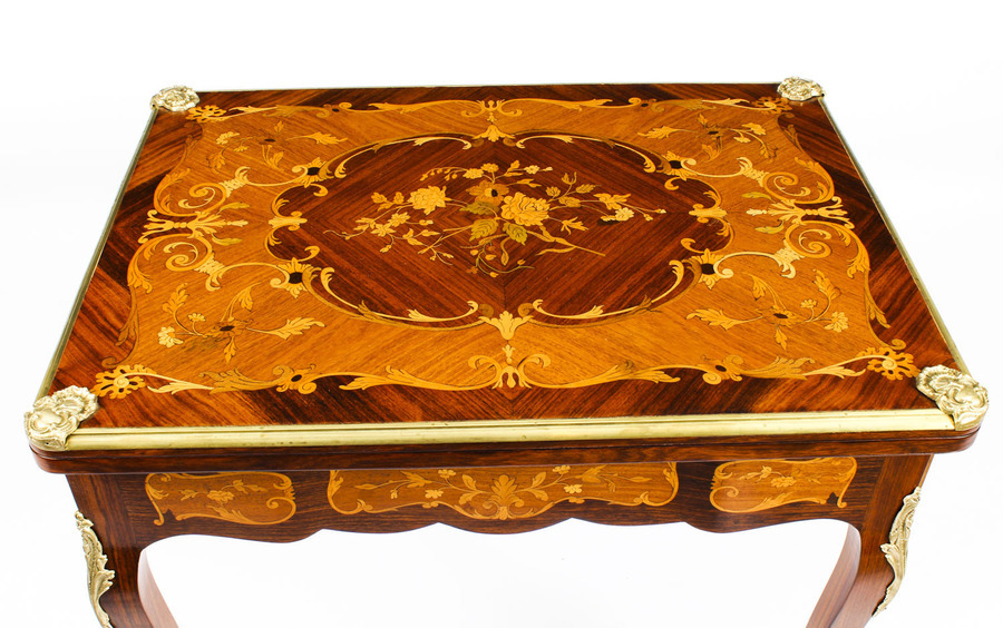Antique Antique French Burr Walnut Marquetry Card / Backgammon Table 19th Century