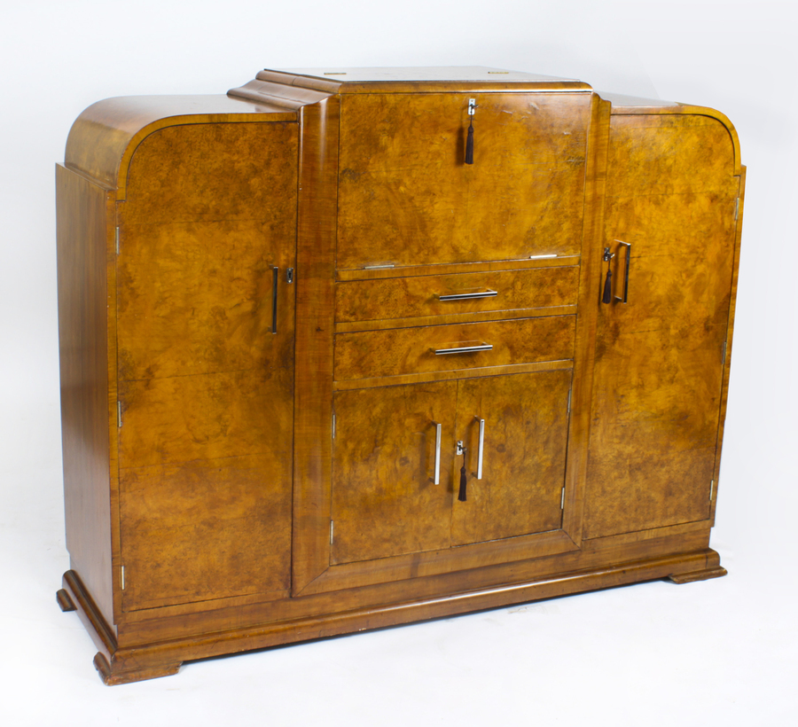 Antique Antique Art Deco Walnut Cocktail Cabinet Sideboard c.1920