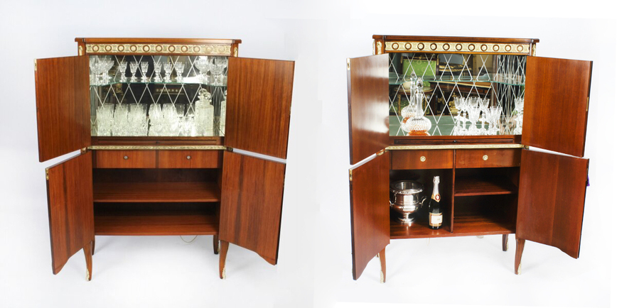 Antique Vintage Pair Meuble Francais Ormolu Mounted Cocktail Cabinets Dry Bars 20th C