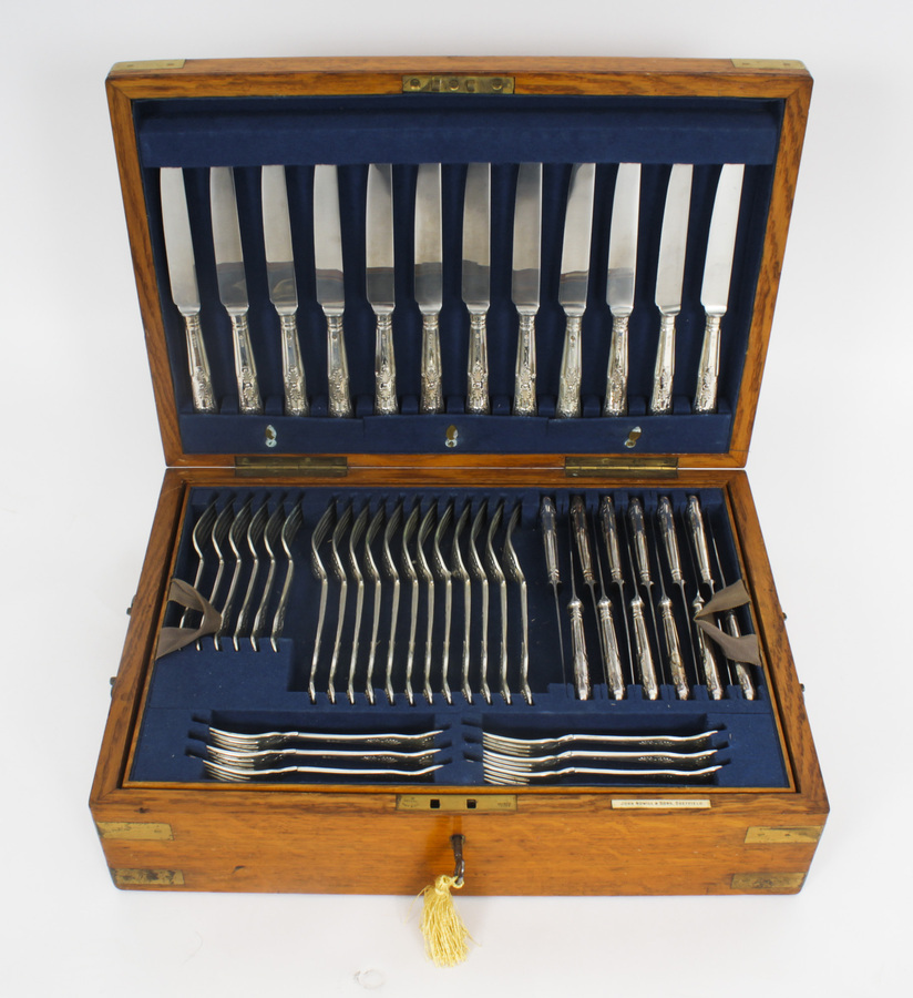 Antique Antique Canteen x12 Sterling Silver Cutlery Kings Pattern London 1905