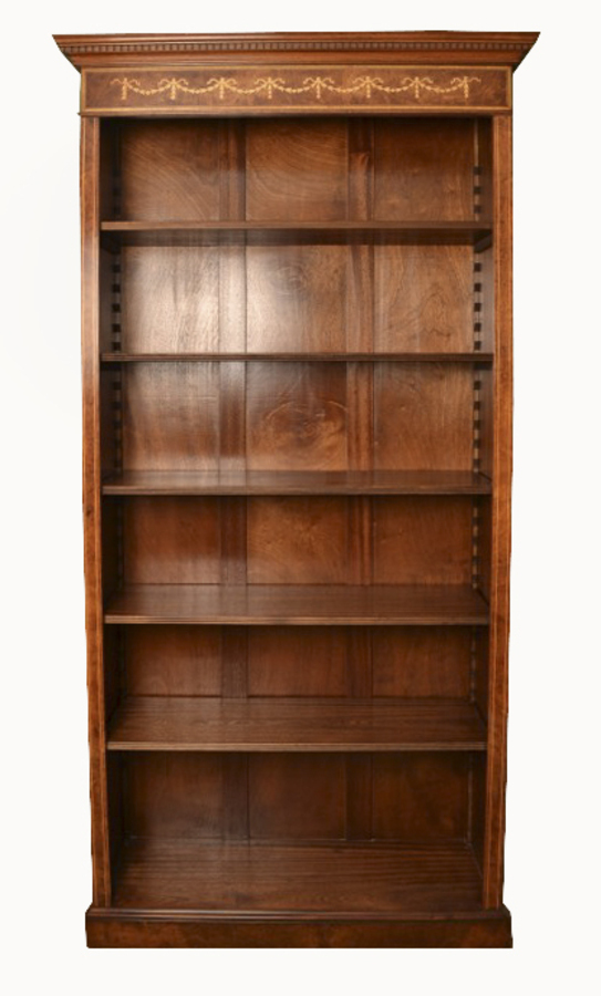 Antique Bespoke Sheraton Revival Burr Walnut Open Bookcase