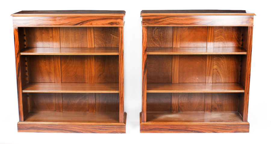 Antique Bespoke Pair Mid Century Modernist Revival Low Rosewood Open Bookcases