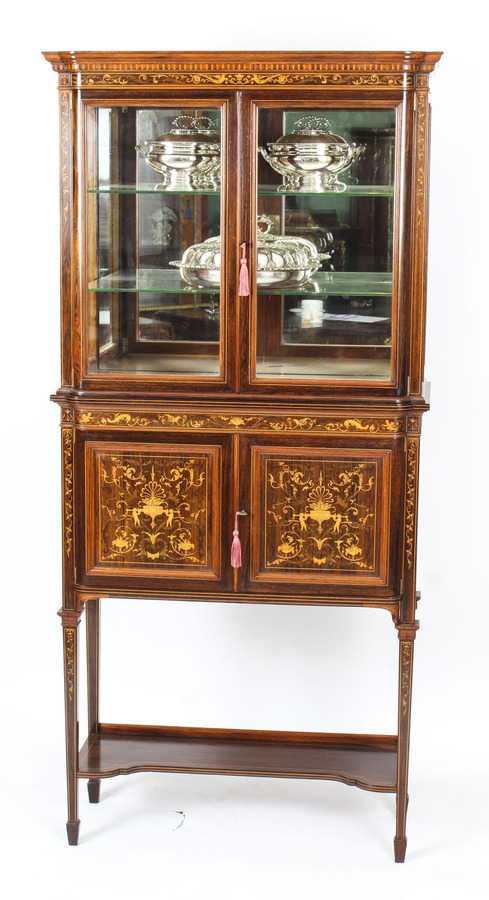 Antique Antique Edwardian Inlaid Display Cabinet By Edwards & Roberts 19th C