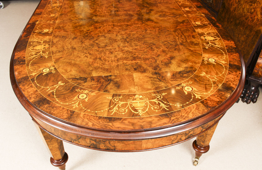 Antique Stunning Burr Walnut 10ft Oval Marquetry Bespoke Dining Table