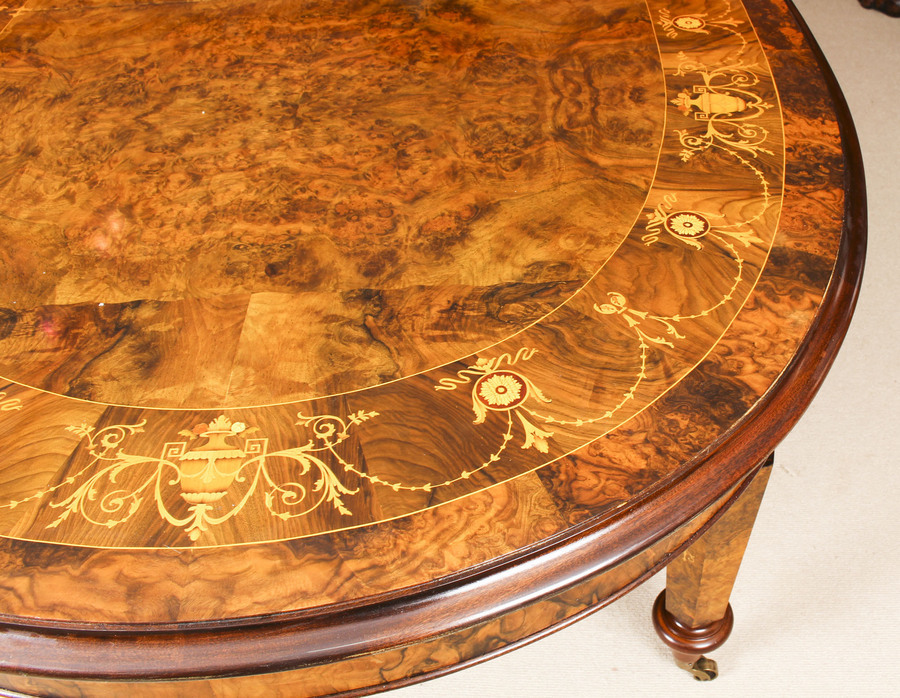 Antique Stunning Burr Walnut 10ft Oval Marquetry Bespoke Dining Table