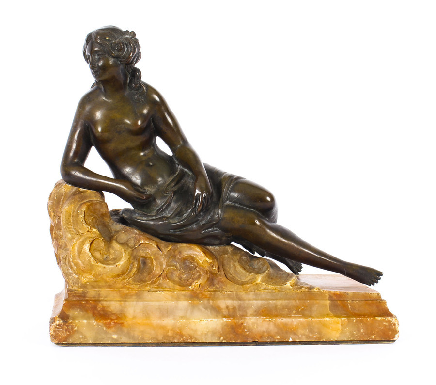 Antique Antique Pair Bronze Semi-Nude Classical Ladies Sculptures / Bookends 19th Cent