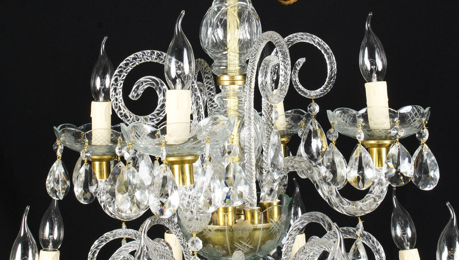 Antique Vintage Venetian Two Tier 12 Light Crystal Chandelier 20th Century