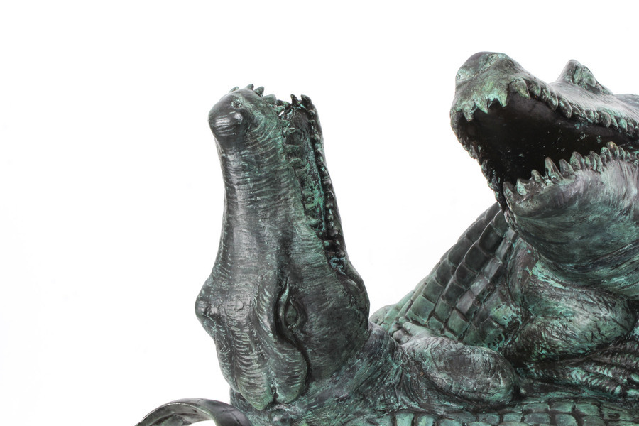 Antique Bronze Garden Statue of Two Crocodiles Alligators Late 20th Century