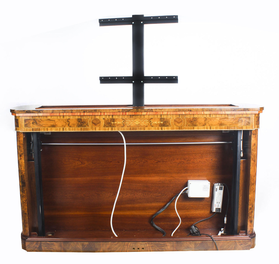 Antique Bespoke Inlaid Burr Walnut & Marquetry TV Plasma Lift Cabinet