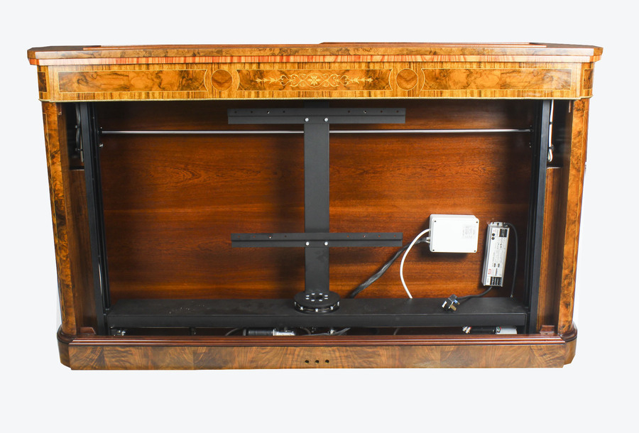 Antique Bespoke Inlaid Burr Walnut & Marquetry TV Plasma Lift Cabinet